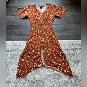 Wrangler Retro Women’s Rust Floral Flutter Sleeve Button Front Dress siz…